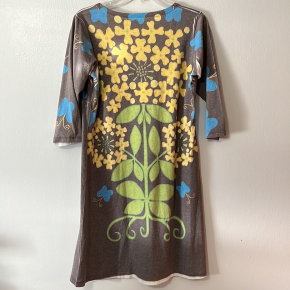 Before+Again Boutique Dress Brown Flowers 3/4 Sleeve - Picture 2 of 6